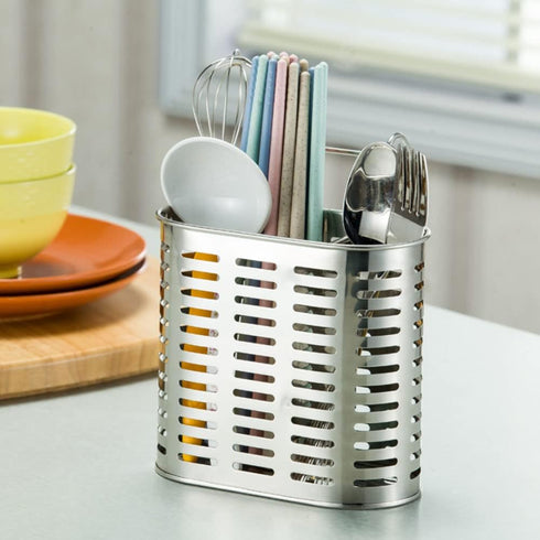kaileyouxiangongsi Stainless Steel Hanging 2 Compartments Mesh Utensil Drying Rack, Chopsticks, Spoon, Fork, Knife