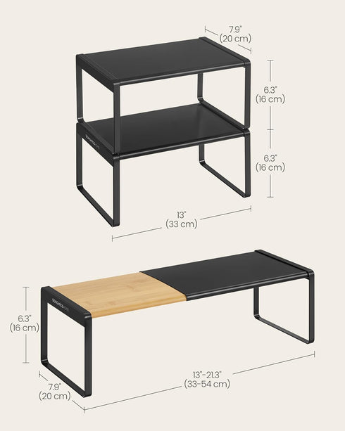 Counter UKCS051B01 SONGMICS HOME Spice Racks, Expandable Cupboard Shelf Orgnizers, Kitchen Shelves, Bamboo and Metal