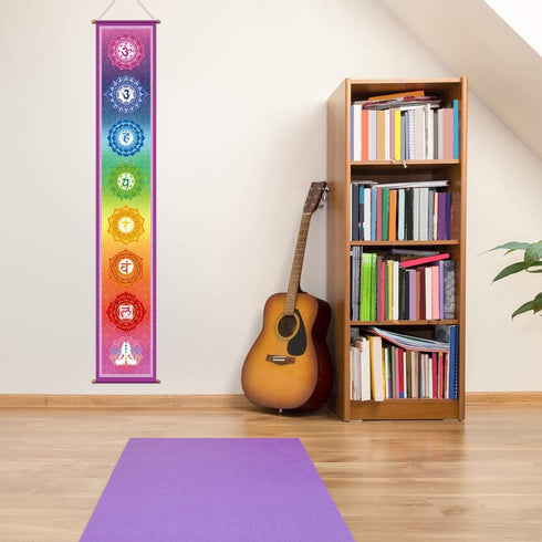 Funnytree 12"x71" Large Yoga Tapestry, 7 Chakra Mandala Wall Poster, Durable Fabric Indoor Outdoor Decor