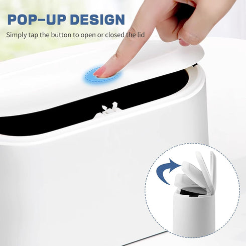 Mini Trash Can with Lid - Removable Small Garbage Can, Tiny Plastic Trash Bin, Pop Up Countertop Wastebasket, Counter Garbage Lint Bin for Bathroom,Office,Kitchen,Desk,Coffee Table(White) by LTWQLing