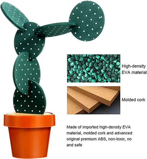 Cactus Coasters Set of 6 DIY Funny Drink Coasters with Flowerpot Holder, Novelty Gifts for Home Bar Decor (Green)