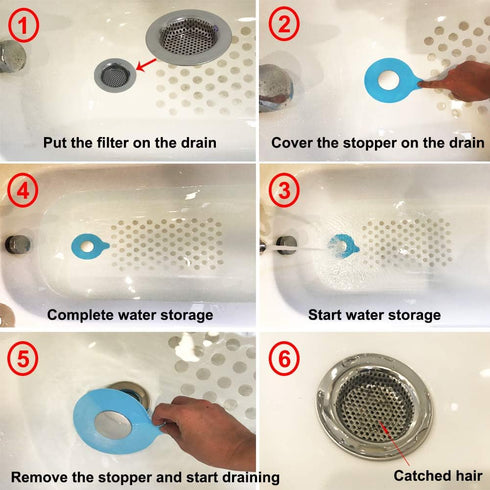 2PCS Bathtub Stopper Hair Catcher Kit, Silicone Drain Stopper for Bathroom, Laundry, Tub Strainer