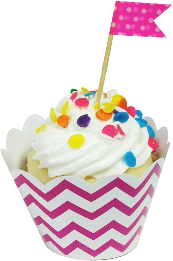 Wrapables Standard Size Chevron Cupcake Wrappers, Set of 20, Hot Pink
