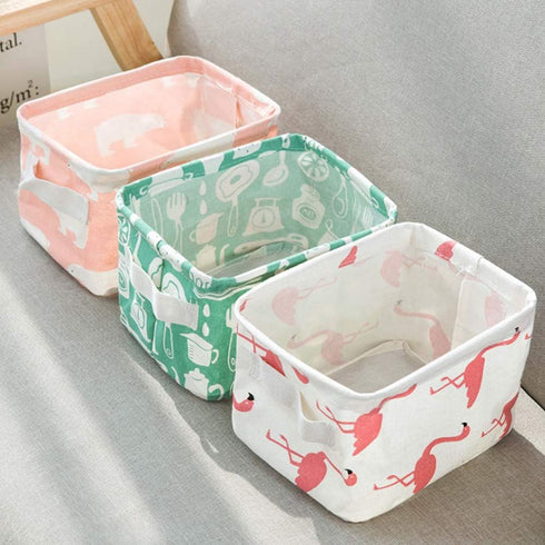 Foldable Storage Basket - Set of 6 Small Collapsible Canvas Organizers with Handle for Home Decor and Toys