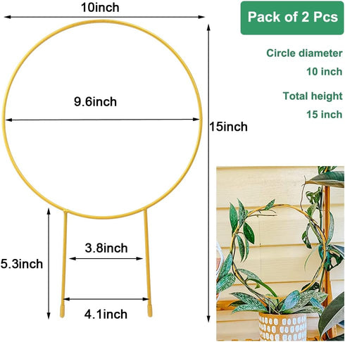 Kiouposy 2 Pack 15" Circle Trellis for Climbing Plants Indoor, Gold Small Plant Support Stakes, Flower Houseplant Hoya