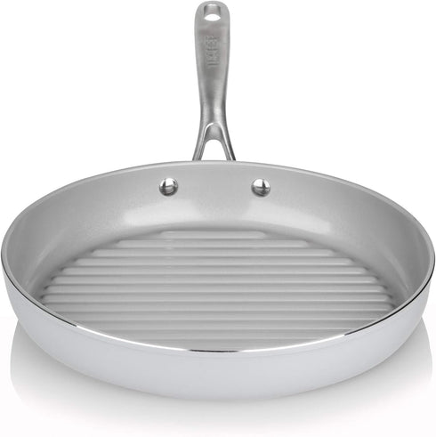 TECHEF CeraTerra Collection, 12" Ceramic Nonstick Grill Pan, PTFE, PFAS, and PFOA Free, Made in Korea