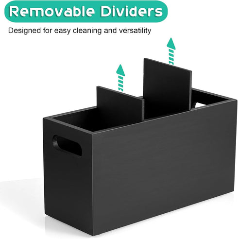 ALELION Large Utensil Holder with Removable Divider - 3 Compartment Wooden Utensil Caddy Organizer for Kitchen Counter - Black Cooking Utensil Crock for Countertop