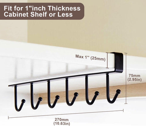 2pcs Counter Mug Hanger Rack, Under Shelf Storage Hooks Organizer Hanging Holder for Cabinet Pantry Kitchen Cupboard