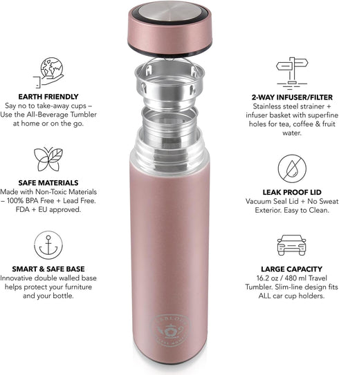 16oz/480ml Teabloom - The ORIGINAL All-Brew Travel Tumbler & Thermos | OPRAHs Favorite | Stainless Steel Insulated