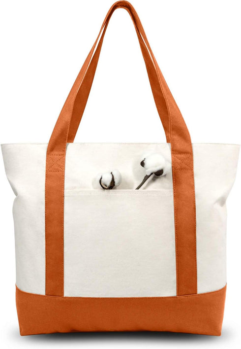 TOPDesign 1-Pack Canvas Tote Bag with External Pocket, Reusable Grocery Shopping Bag, Top Zipper Closure, Daily