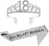 18th Silver Birthday Tiara and Sash - Glitter Satin Sash and Crystal Rhinestone Tiara Crown for Party Supplies