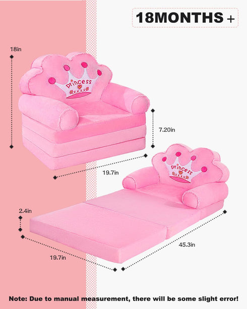 1-3, MOONBEEKI Kids Couch Fold Out, Foldable Princess Chair for Toddlers Kids Furniture for Playroom, Gift for Birthday