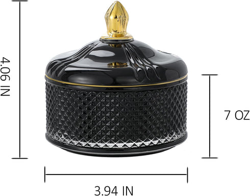 7 oz Glass Jewelry Jar - Diamond Facet Glass Candy Dish with Lid - Decorative Box for Storage Organizer Gift