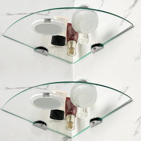 9.8" 9.8", 2 Pack Glass Corner Shower Shelves, Tempered Floating Glass Shelves Wall Mount, Shower Caddy Organizer