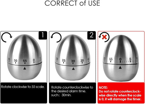 Jayron JR-WG015 Egg Kitchen Timer, Stainless Steel Mechanical Rotating Alarm, 60 Minutes Countdown Timer for Cooking