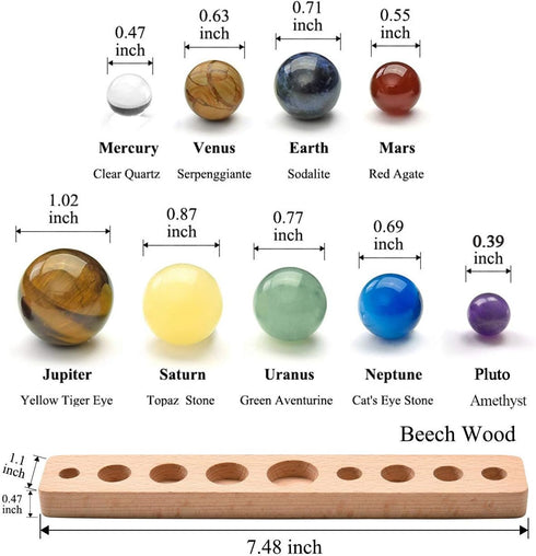 Personalized Master Free Engraving Custom Solar System 9 Planets Natural Gemstones Sphere with Wooden Stand