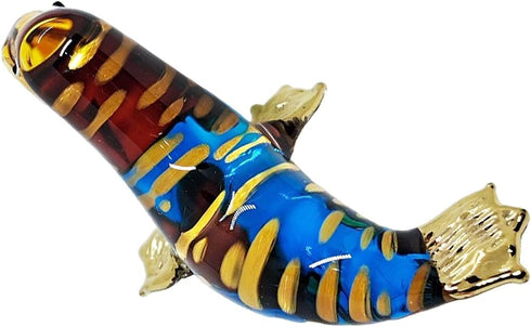 Tiny 2" Brown Blue Gold Lift Head Walrus Seal Sea Lion, Miniature Hand Blown Glass Animal