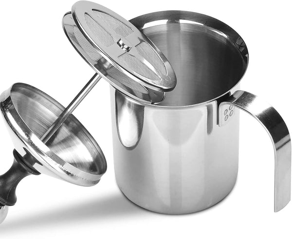 14-Ounce Stainless Steel Manual Milk Foamer, Hand Pump Frothing Pitcher for Cappuccino and Latte