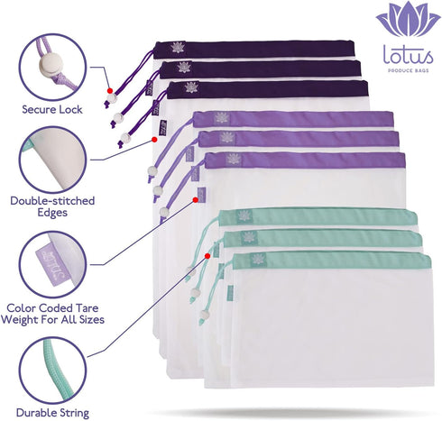 Eco-Friendly Mesh Produce Bags for Groceries - Reusable Lotus Bags