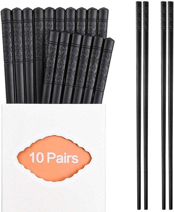 ONEHERE 10 Pairs Fiberglass Chopsticks Family Set, Reusable Non-slip for Sushi, Noodles, Hotpot, 9.5 inches, Classic