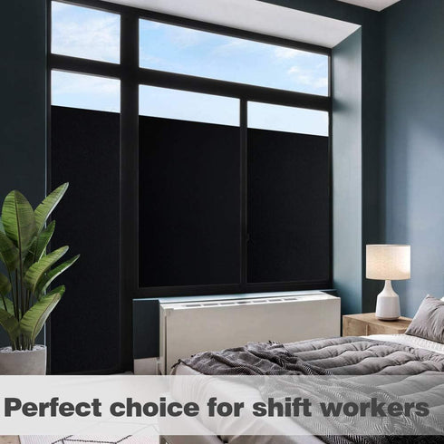 Static Cling Total Blackout Window Film, 100% UV Blocking Black Opaque Privacy Window Tint (17.7x78.7 inches)