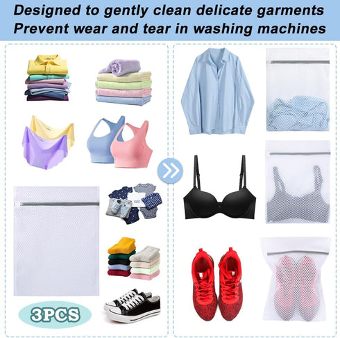 Vivifying Mesh Laundry Bags for Delicates, 3Pcs Honeycomb Mesh Wash Bags with Zipper for Washing Machine, Shoes,