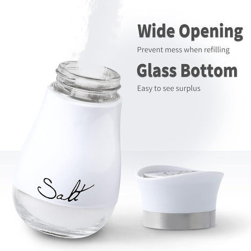 Lonffery Salt and Pepper Shakers Set - 4 oz Farmhouse Spice Dispenser with Glass Bottom, Black and White, Set of 2