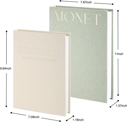 Firtoza Set 2 Decorative Book Storage Boxes of - Faux Book Storage for Photos & Keepsakes Elegant Linen Fabric Coffee