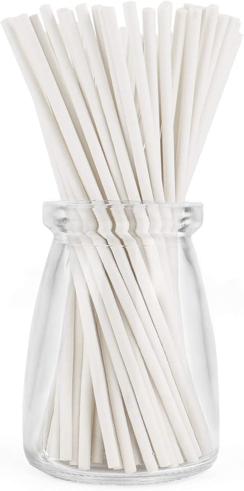 100Pcs 6 Inch Cake Pop Sticks, White Paper Lollipop Sticks for Cookies, Candy, Chocolate, Cake Topper