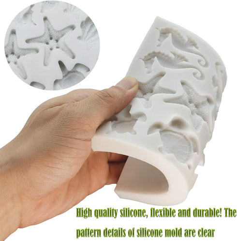Sakolla Marine Theme Fondant Silicone Molds for Cake Decoration, Seashell, Conch, Seahorse, Starfish, Tortoise