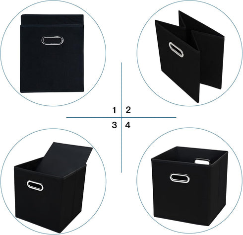 Black Fabric Storage Bins, 11X11X11 Cubes with Dual Handles, Foldable Set of 3 for Closet