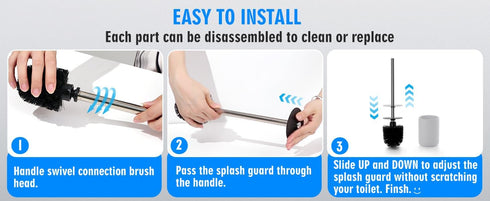 Set Ceramic Toilet Brush & Holder - Freestanding Deep-Cleaning Toilet Bowl Cleaner Brush, Stainless Steel Handle, Small