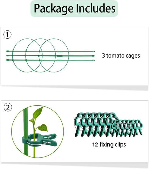 Alliico 3 Pack 12 (36") Plant Support Cages for Climbing Plant Upgrade Flower Tomato cage with Stand Stakes and Stable