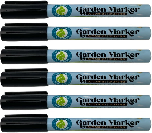 133 SUPPLY 6 Pack Garden Marker Pen Permanent Markers Black (UV Fade Resistant Marker
