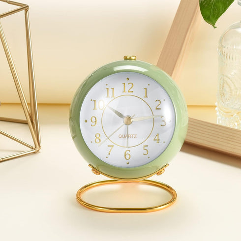 Tetino Analog Alarm Clocks,Retro Backlight Cute Simple Design Small Desk Clock with Night Light,Silent