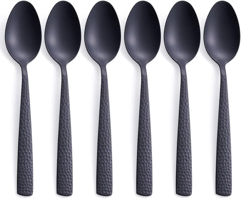 Matte Black Dinner Spoon Set of 6, FULLYWARE 8.0 inches Stainless Steel Black Silverware, Satin Finish