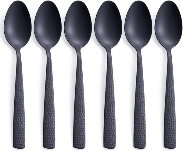 Matte Black Dinner Spoon Set of 6, FULLYWARE 8.0 inches Stainless Steel Black Silverware, Satin Finish