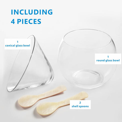 ThougrLyh Caviar Server Set, Glass Caviar Dish with 2 Pcs Shell Spoons for Serving Ice Cream and Cocktails
