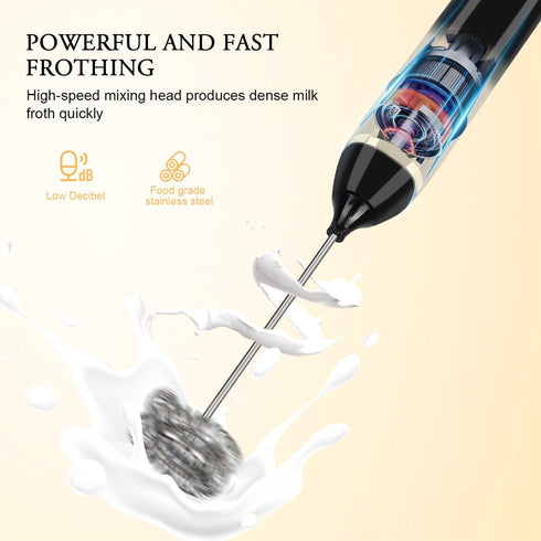 Dallfoll Milk Frother Handheld, USB Rechargeable Electric Foam Wand Maker for Coffee, 3 Speeds Mini Milk Foamer Drink