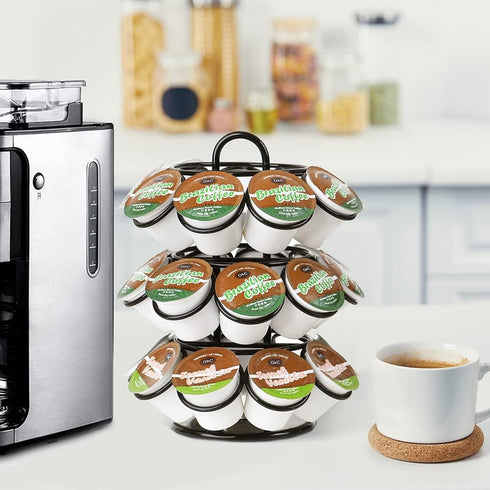 K Cup Holder, Coffee Pod Organizer Carousel for Keurig, Holds 27 Pods, 360-Degree Rotating, Sturdy Metal (Black)