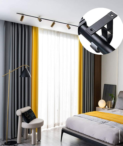 Curtain Rod Brackets 2pcs, Black Curtain Rod Holder for Drapery Rod with Diameter 1-1/8"(28mm) Installed to The Ceiling
