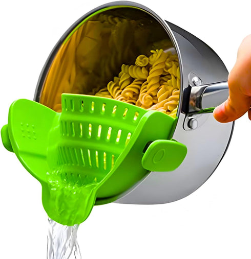 Kitchen Gizmo Snap N' Strain Clip On Strainer for Pots - Collapsible Silicone Pasta Strainer, Green