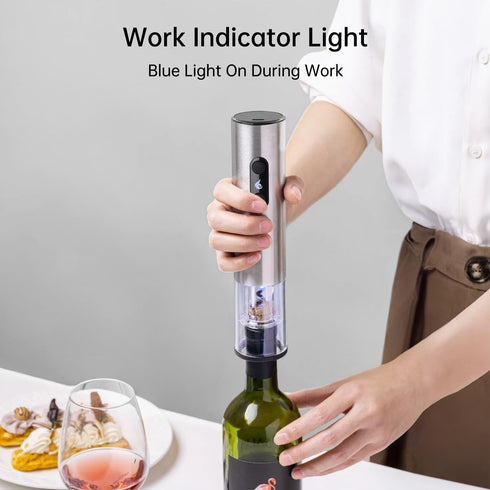 Rechargeable Wine Opener by ELMWAY, Electric Wine Bottle Opener with Foil Cutter, LED Light and Stainless Steel Shell