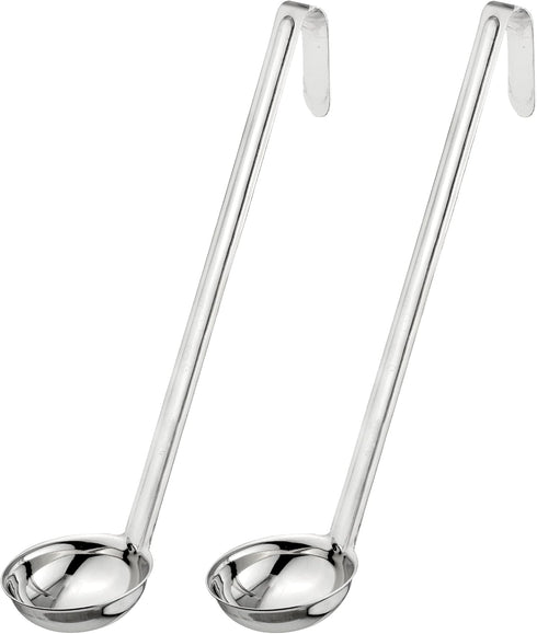 Fit Meal Prep 2 Pack 2 oz Stainless Steel Soup Ladle, One-Piece Sauce Spatula with Hook Handles, Commercial Grade