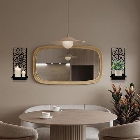 Birminwind Black Metal Wall Candle Holder: Wall Plant Holder Candle Sconces for Bathroom - Minimalist Modern Art Dcor