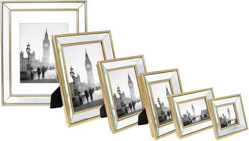 Isaac Jacobs 4x6 Gold Beveled Mirror Picture Frame - Classic Mirrored Frame for Wall Décor and Photo Gallery