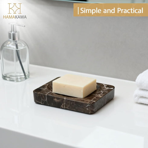 Natural Marble Soap Dish, Rectangle Emperador Dark Jewelry Dish, Dark Brown Style Shower Soap Holder, Modern Stone