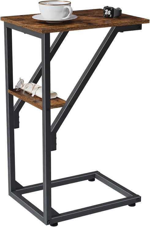 NEFROM C-Shaped End Table, Small Couch Side Table, Sofa TV Tray Table for