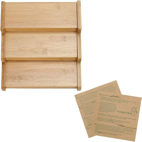 Lustiger Chef 3-Tier Countertop Spice Rack Organizer for Cabinet, Expandable Natural Bamboo Desk Shelf, Adjustable