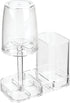 Countertop mDesign Modern Plastic Bathroom Vanity Toothpaste & Toothbrush Holder Stand with Rinsing Cup/Cover - Dental